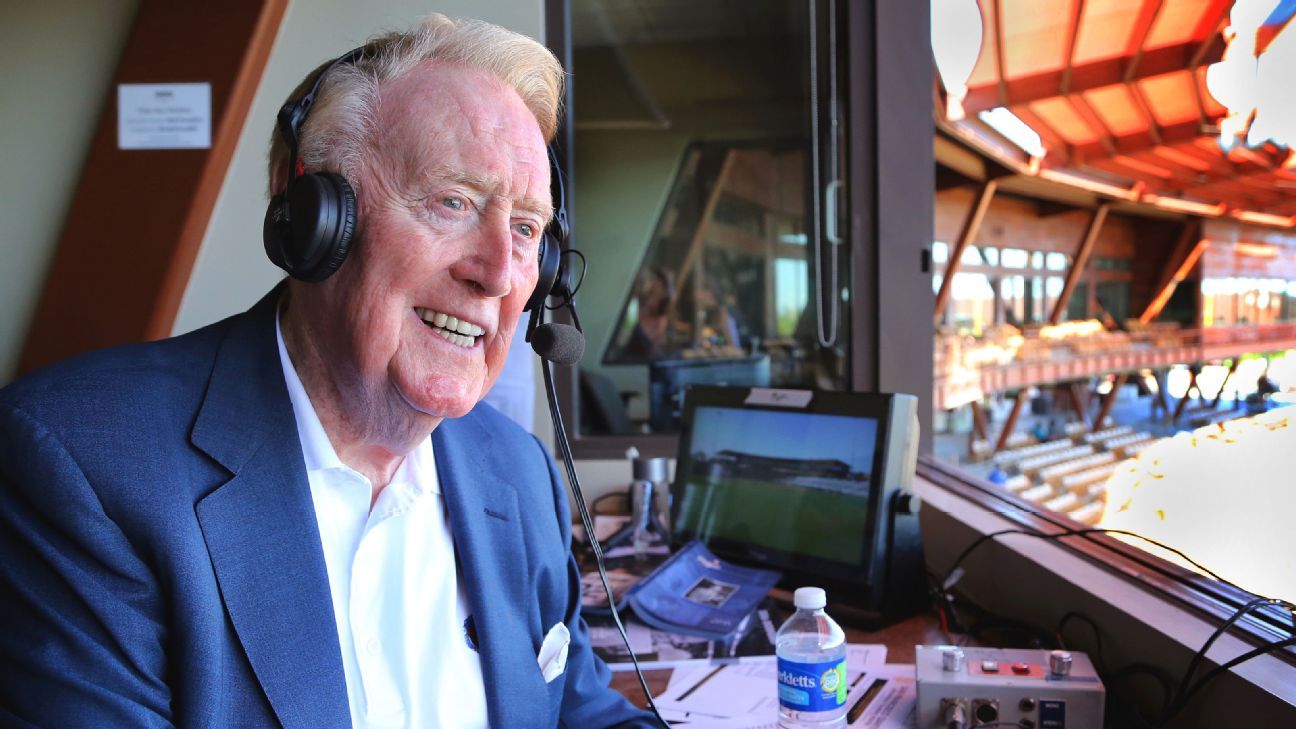 Vin Scully, iconic former Los Angeles Dodgers broadcaster, dies at age 94
