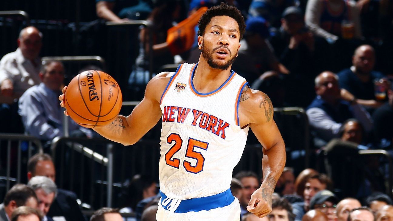 Derrick Rose New York Knicks Unsigned Shooting In White Jersey