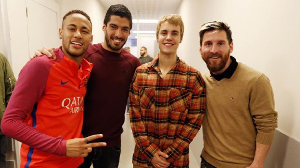 Justin Bieber drops in on Lionel Messi Neymar and Luis Suarez at Barcelona  - ESPN