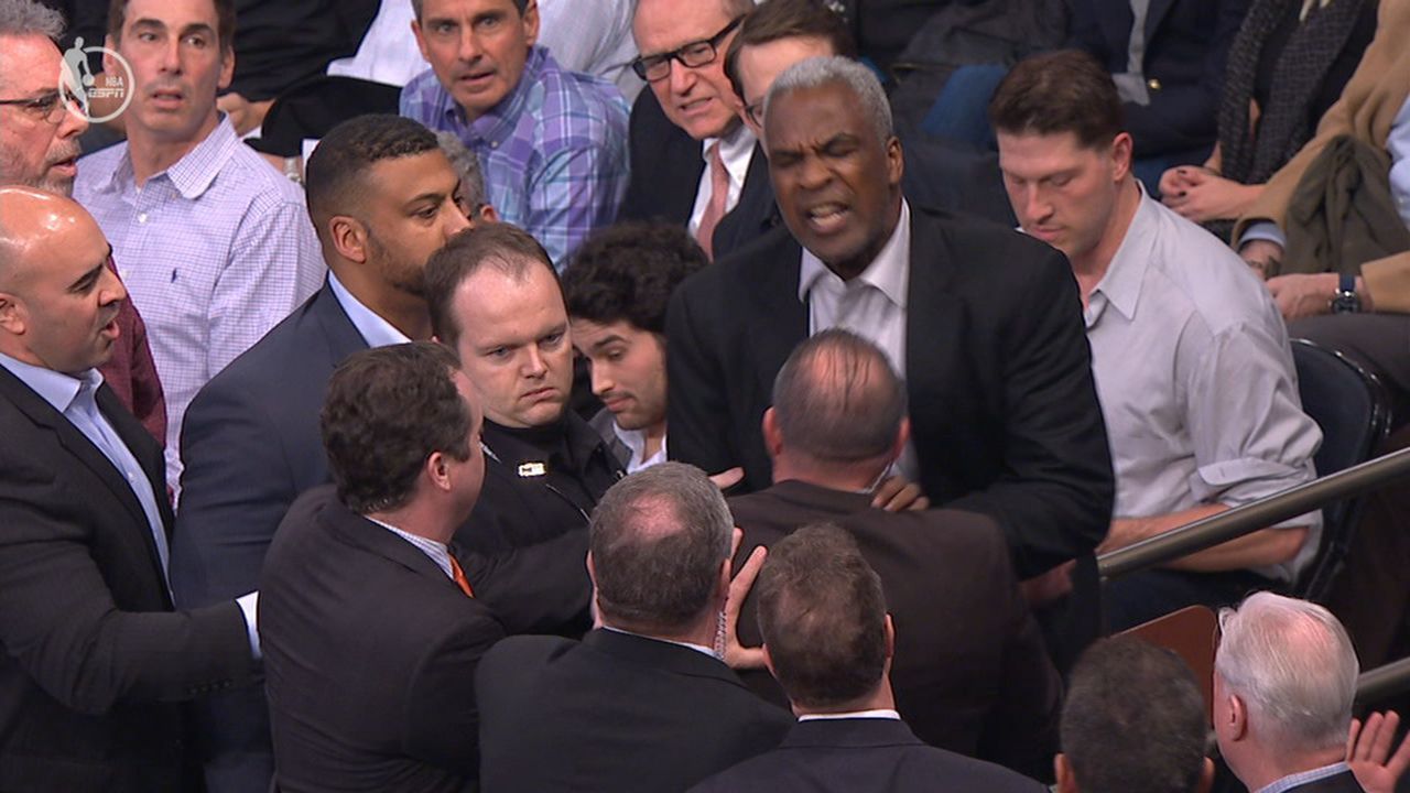 Charles Oakley of the New York Knicks looks on during a NBA