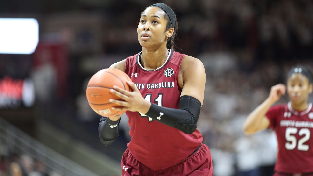 South Carolina Gamecocks' Alaina Coates, Allisha Gray and Kaela Davis