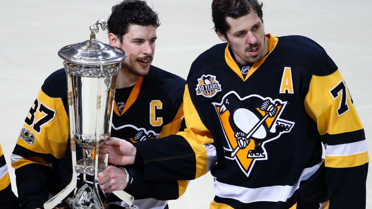 Evgeni Malkin & Sidney Crosby with Cup 2017 Stanley Cup Champs Pittsburgh  Penguins SATIN 8x10 Photo