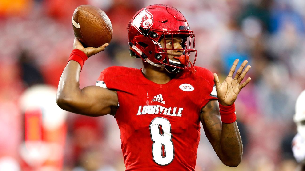 Lamar Jackson Louisville Cardinals Unsigned White Jersey Rolling Away vs. Auburn Tigers Photograph