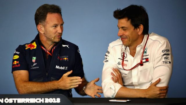 Red Bull Racing Team Principal Christian Horner and Mercedes GP Executive Director Toto Wolff in the Team Principals Press Conference.