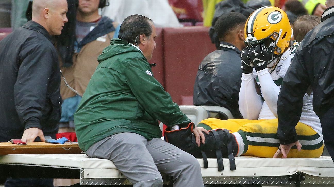 Packers safety Kentrell Brice carted off practice field Monday