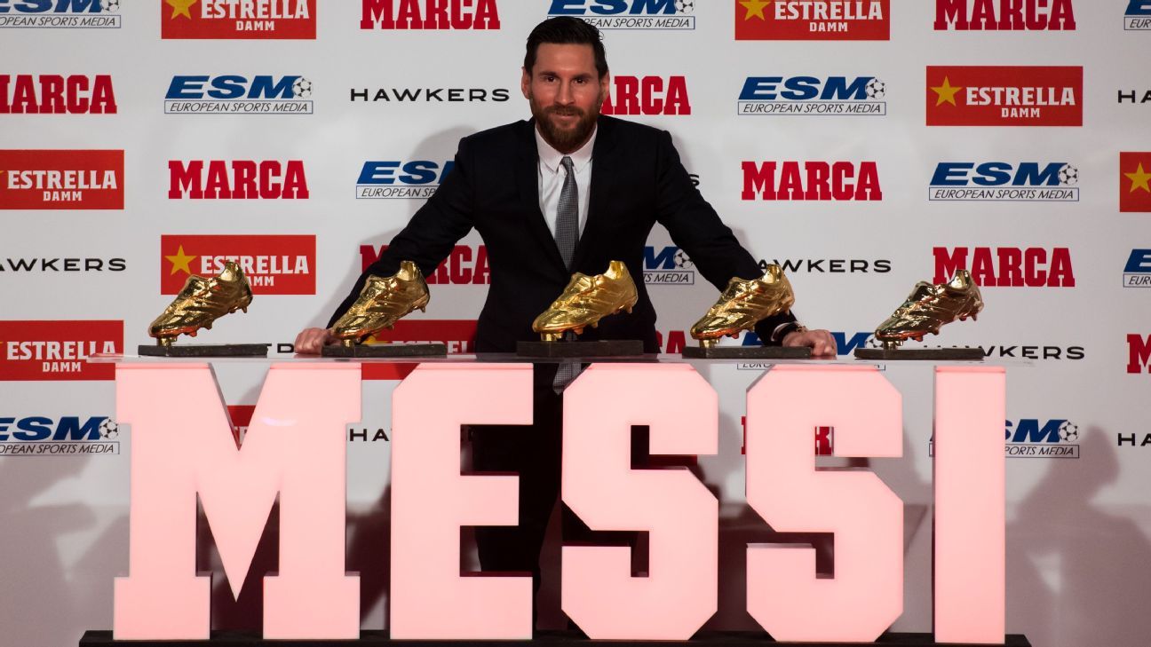 Barcelona S Lionel Messi After Receiving Record Fifth Golden Shoe My Success Is Unexpected Espn