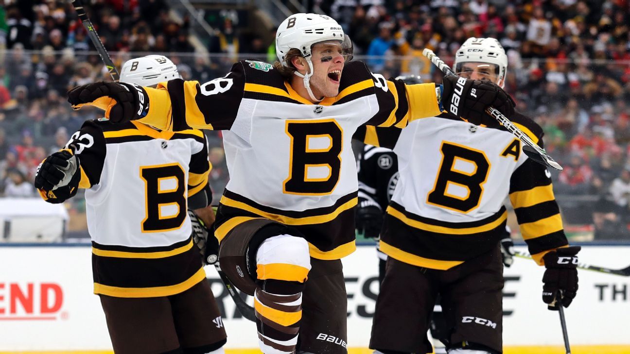 David Pastrnak of the Boston Bruins warms up prior to the 2019