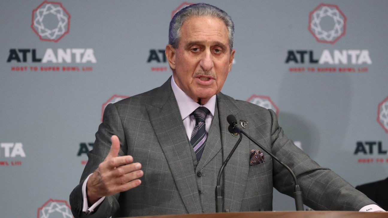 Atlanta Falcons owner Arthur Blank models a new Falcons' jersey during a  press conference and fashion show at the Mall of Georgia in Buford, Ga.,  Thursday, April 24, 2003. The Falcons unveiled