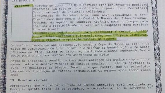 Documento Diz Que Fifa Atendeu Cbf E Reconheceu Titulo Do Palmeiras Como Primeira Competicao Mundial