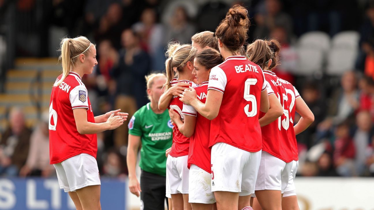 WSL Arsenal thrash Brighton to go top, Man United beat Liverpool