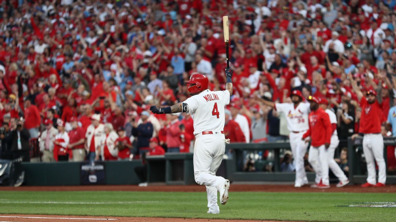 Cardinals' Yadier Molina tosses bat to freakin' Saturn, slashes throat  after forcing NLDS Game 5 vs. Braves