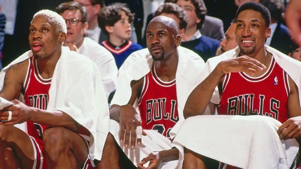 Michael Jordan and Scottie Pippen and Dennis Rodman