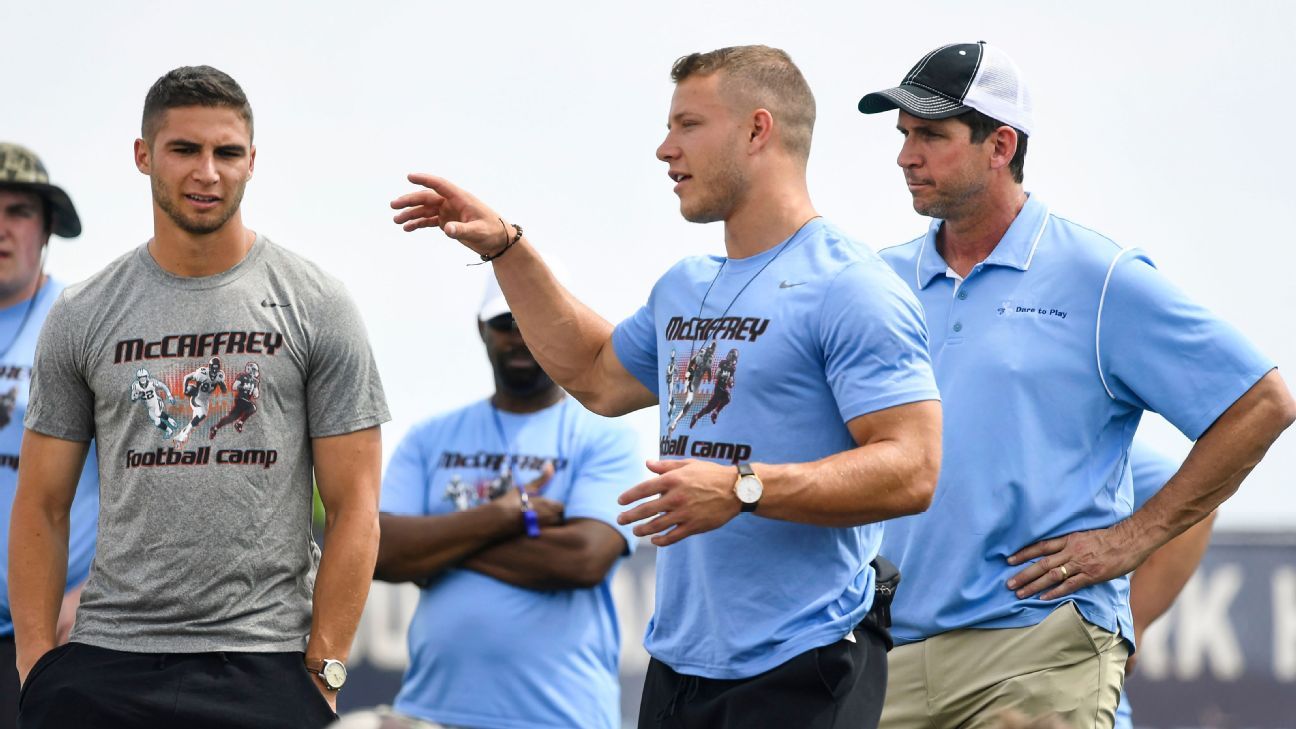 Christian McCaffrey and his dad surprise military family for Father's