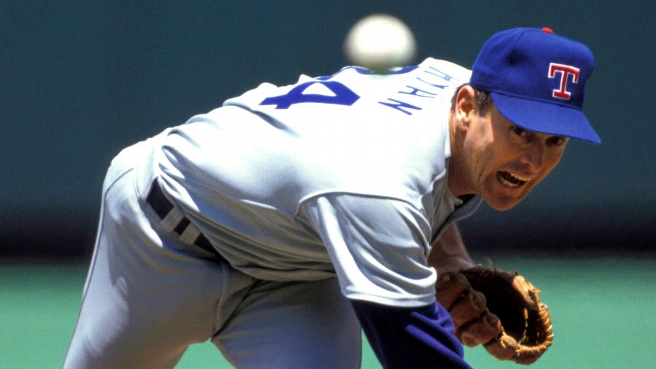 Nolan Ryan Texas Rangers Autographed 16'' x 20'' White Pitching with Ball  in Hand Photograph