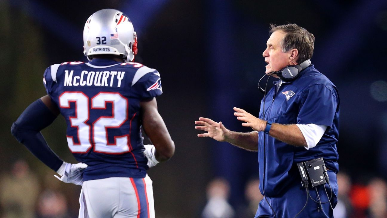 New England Patriots safety Devin McCourty (32) takes the field to