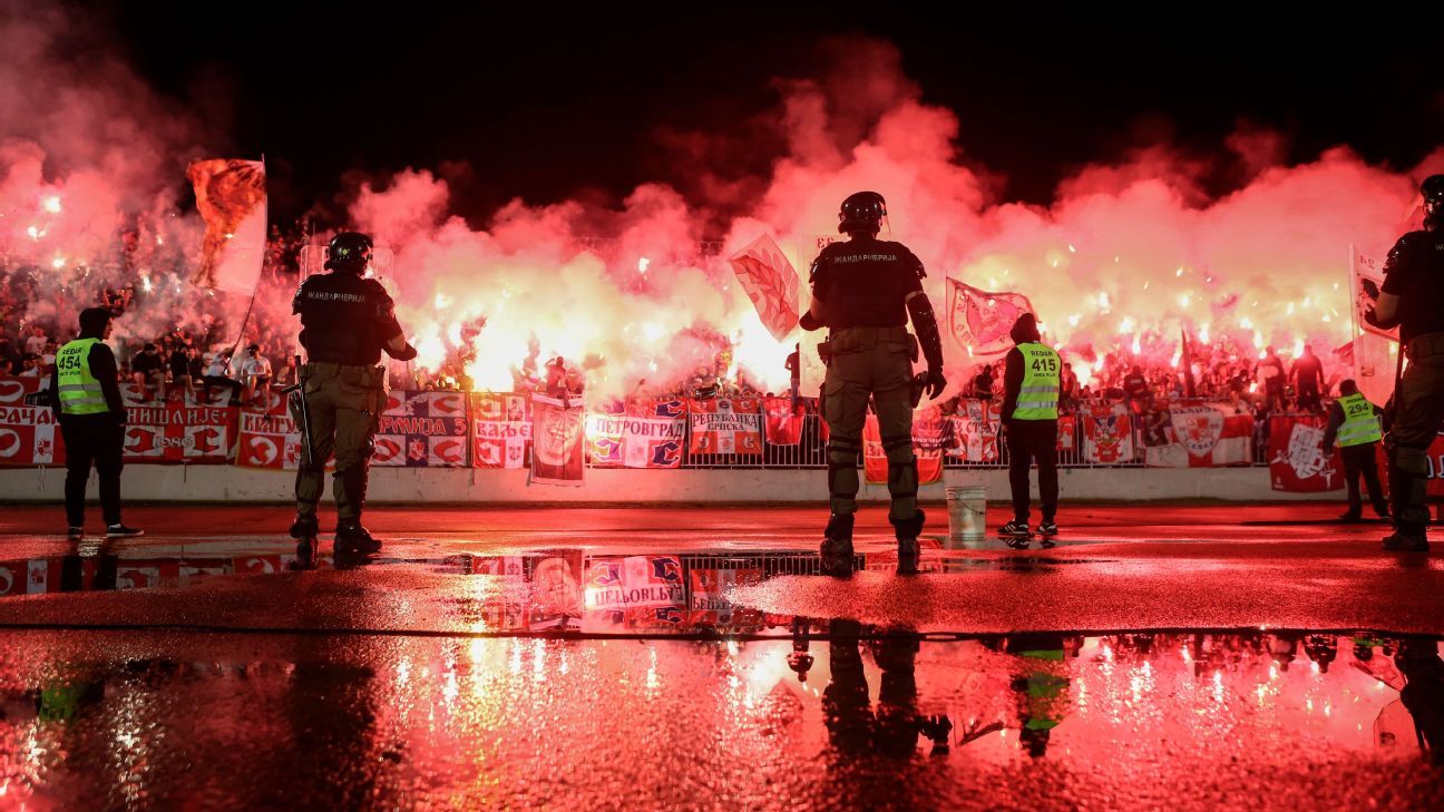 Red Star Belgrade fans park tank at soccer stadium - Sports Illustrated