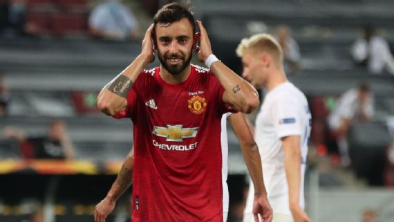 Bruno Fernandes comemora após marcar para o United sobre o Copenhagen Bruno Fernandes Getty Images