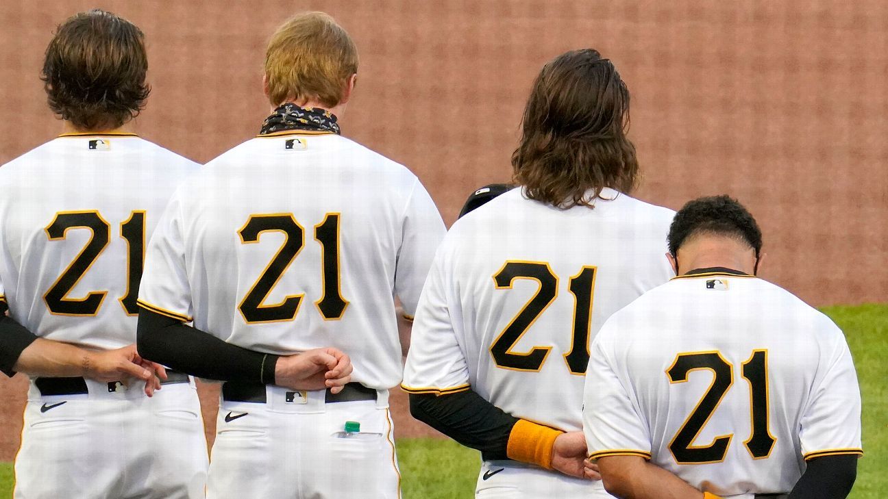 21 - Team Issued White Pinstripe Jersey - Roberto Clemente Day