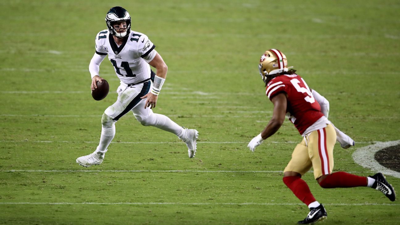 Wentz brilha no final, os Eagles buscam uma mudança de rumo sobre os 49ers em um duelo muito emocionante, vencem em 1º e já lideram sua divisão