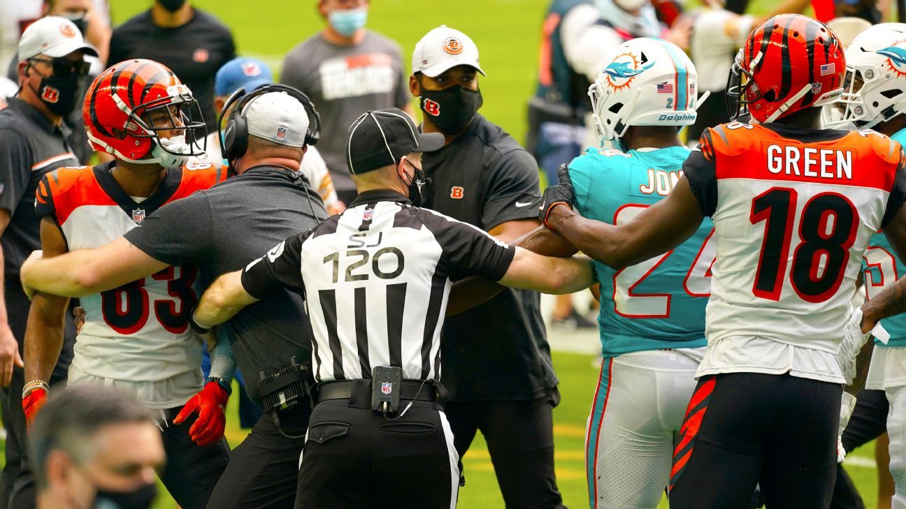Five players ejected in chippy Miami Dolphins-Cincinnati Bengals game - ESPN