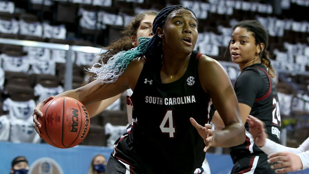 Which female college basketball teams are vying for first place in the ranking?
