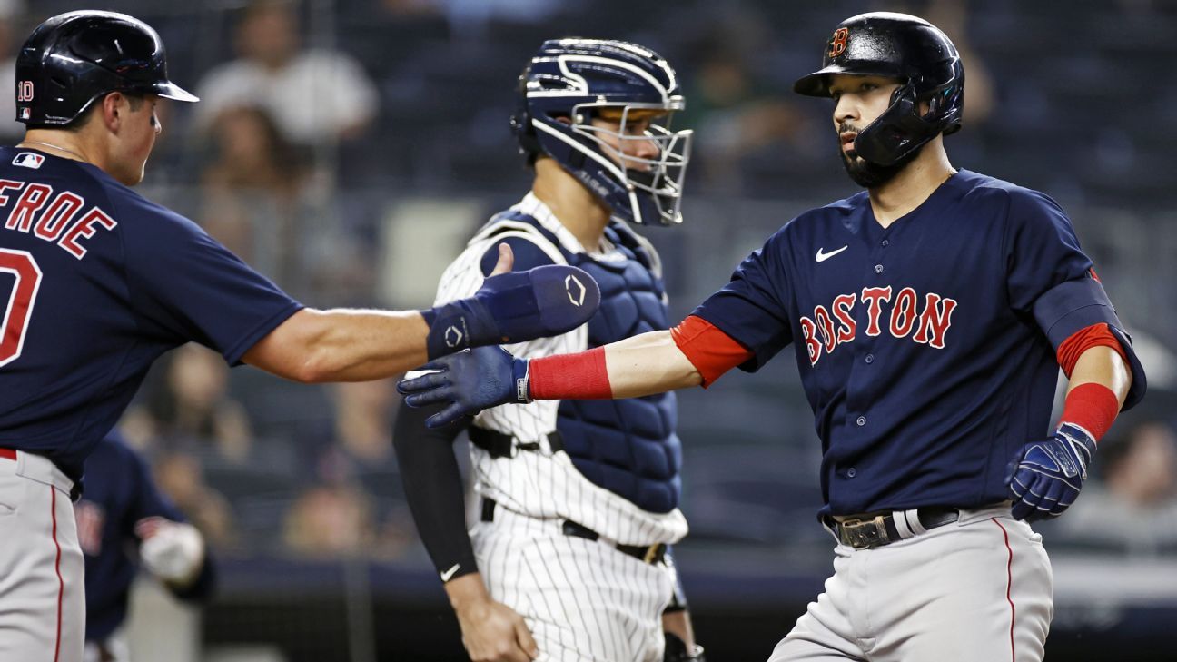 J.D. Martinez (0-for-last-17) out of Boston Red Sox lineup vs. Rays; Bobby  Dalbec hitting 7th as he looks for 6th straight game with homer 
