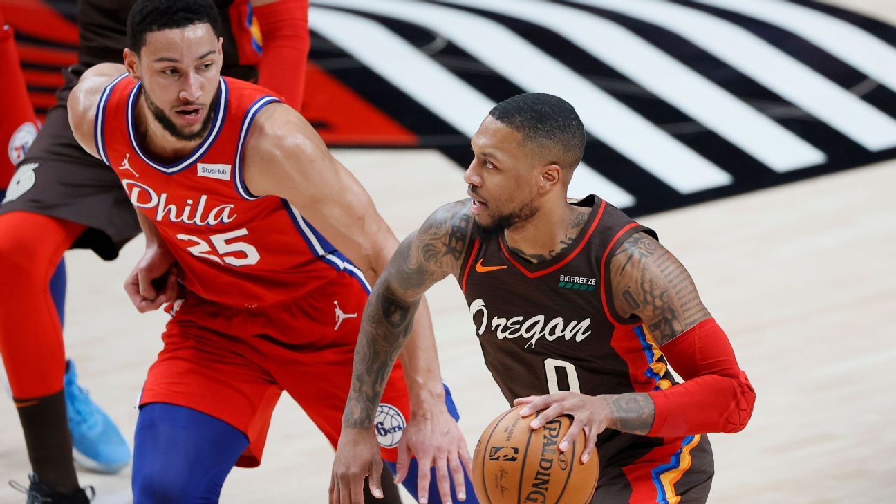 Damien Lillard de Portland Trail Blazers Philadelphia 76ers Unlimited em negociações de negócios para Ben Simmons