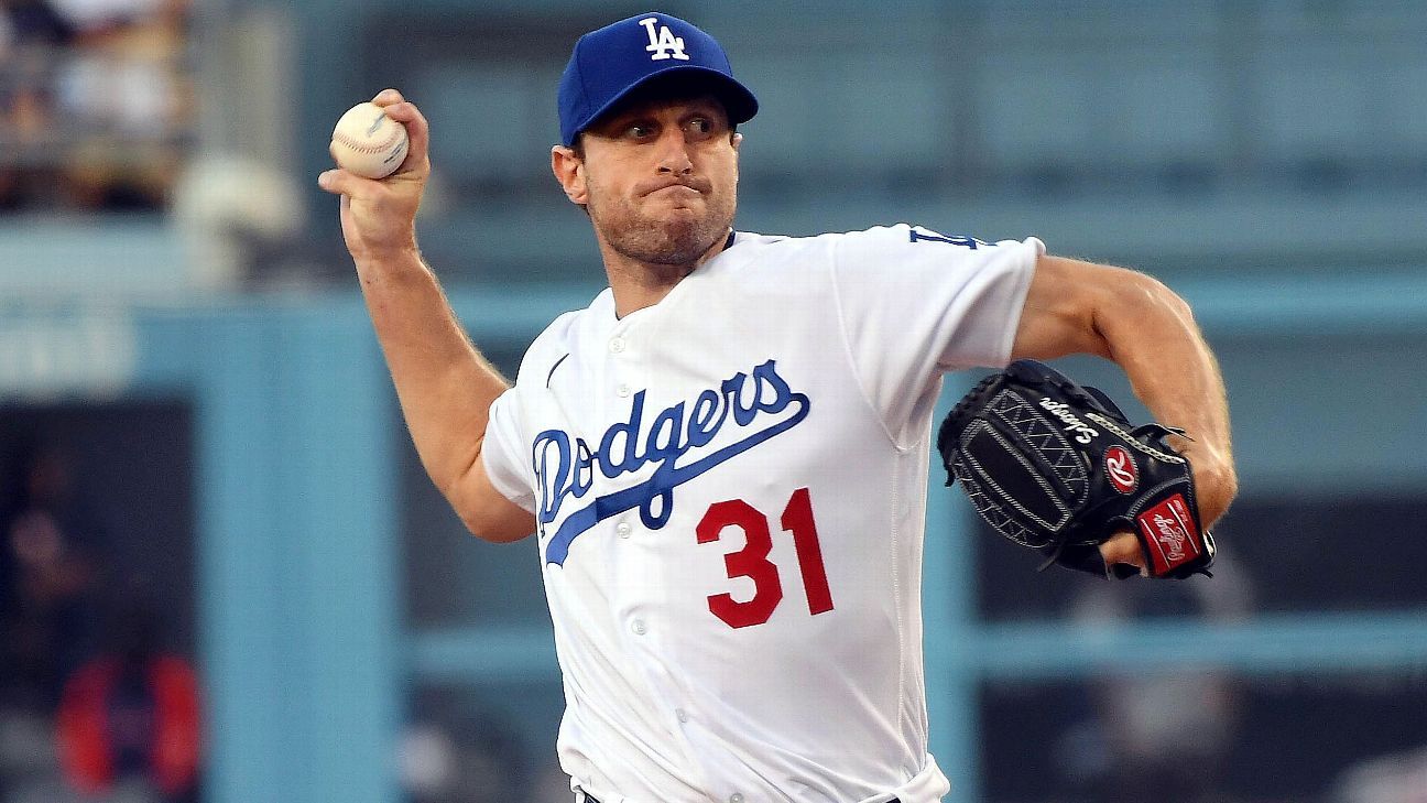 Starting pitcher Max Scherzer wins his debut with Los Angeles Dodgers, strikes o..