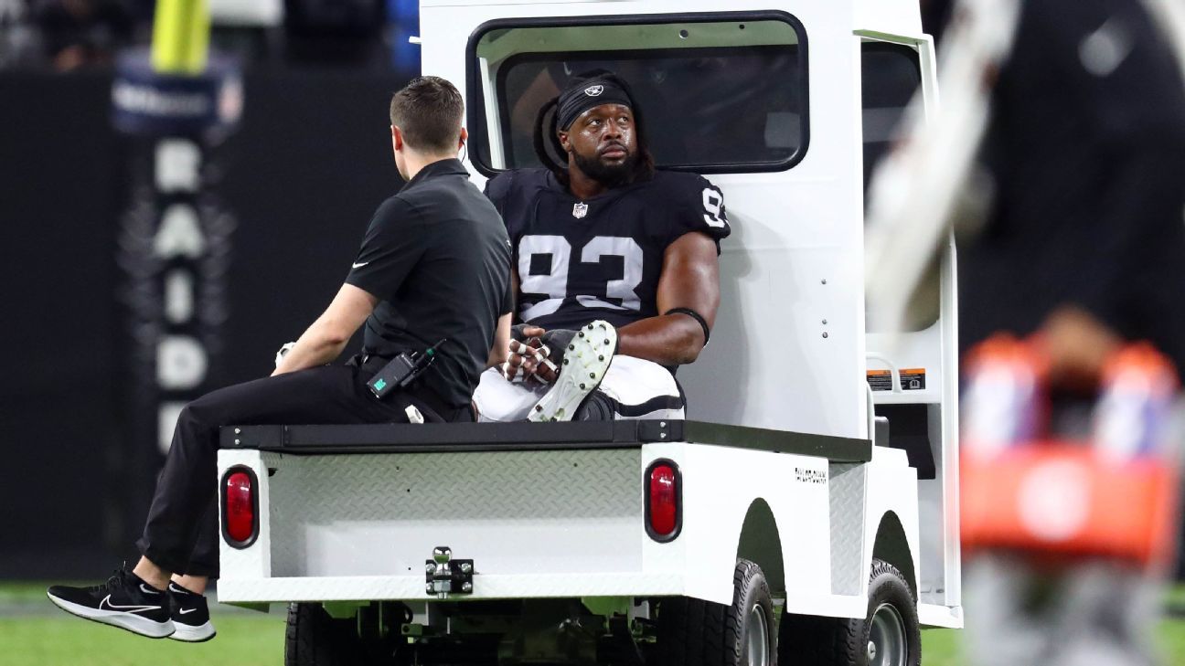 According to the source, DT Gerald McCoy of the Las Vegas Raiders came out the rest of the season with a knee injury