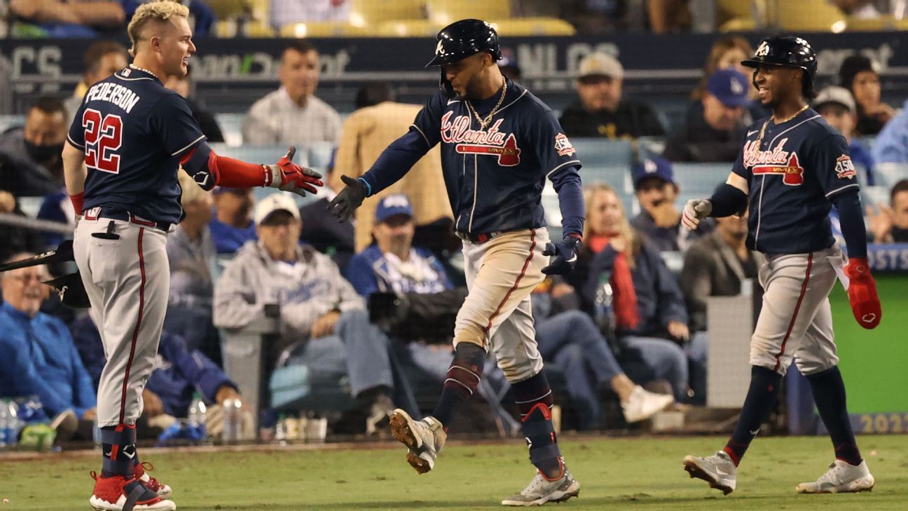 Eddie Rosario's 4-hit, 2-homer night gives Atlanta Braves 3-1 lead over Los Ange..