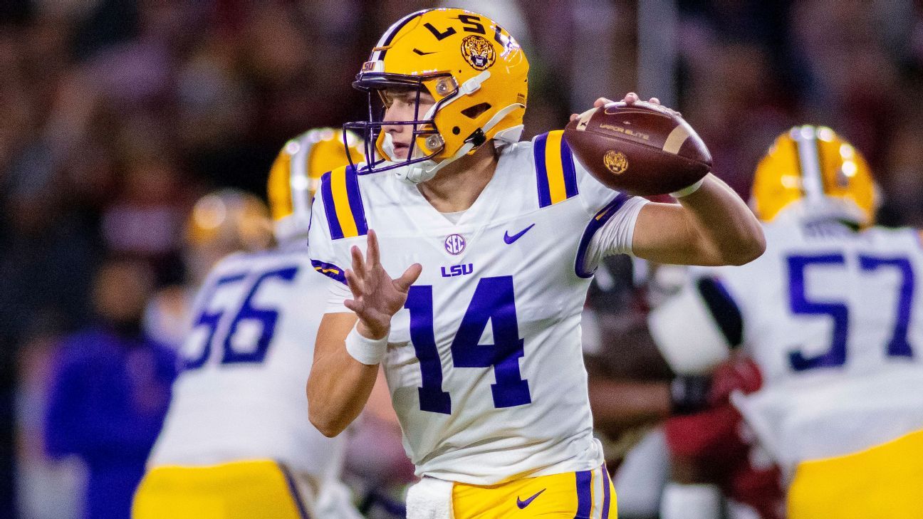 O quarterback do LSU Tigers, Max Johnson, começa a entrar no portão de transferência