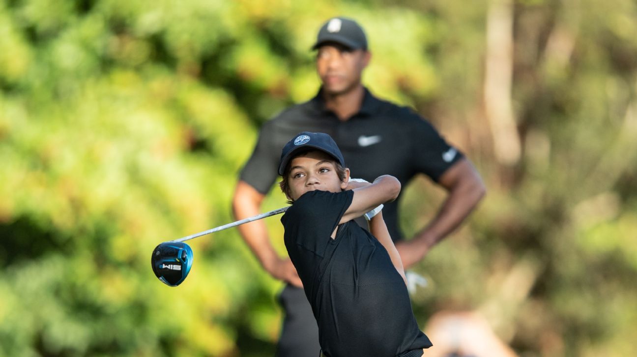 Charlie Woods looks like he is ready to carry dad Tiger Woods again at the PNC C..