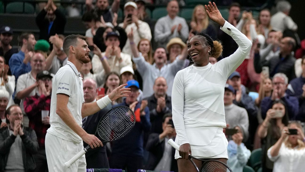 Venus Williams pairs with Jamie Murray for mixed doubles win after 'last minute'..