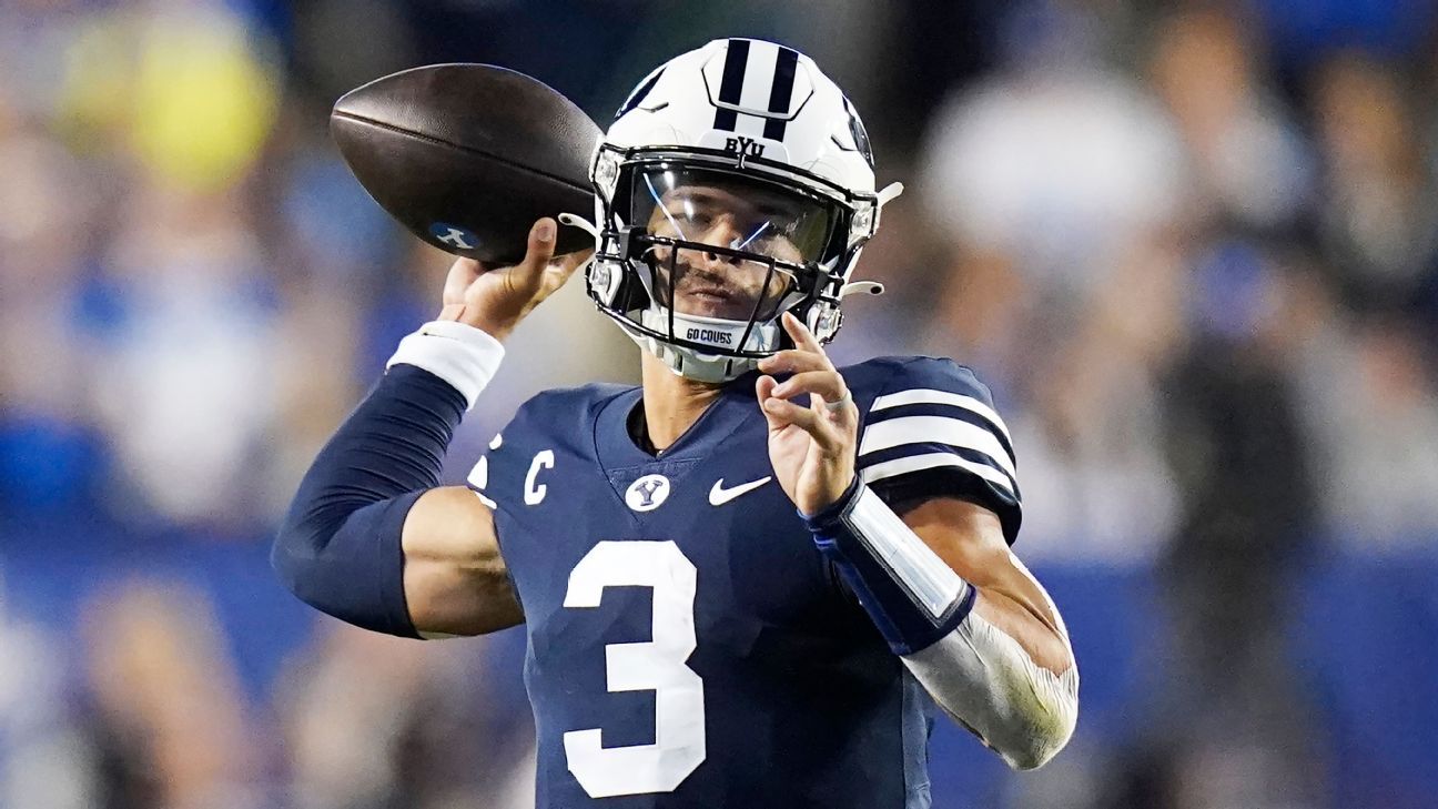 BYU football's Jaren Hall is among quarterbacks going to NFL combine -  Deseret News