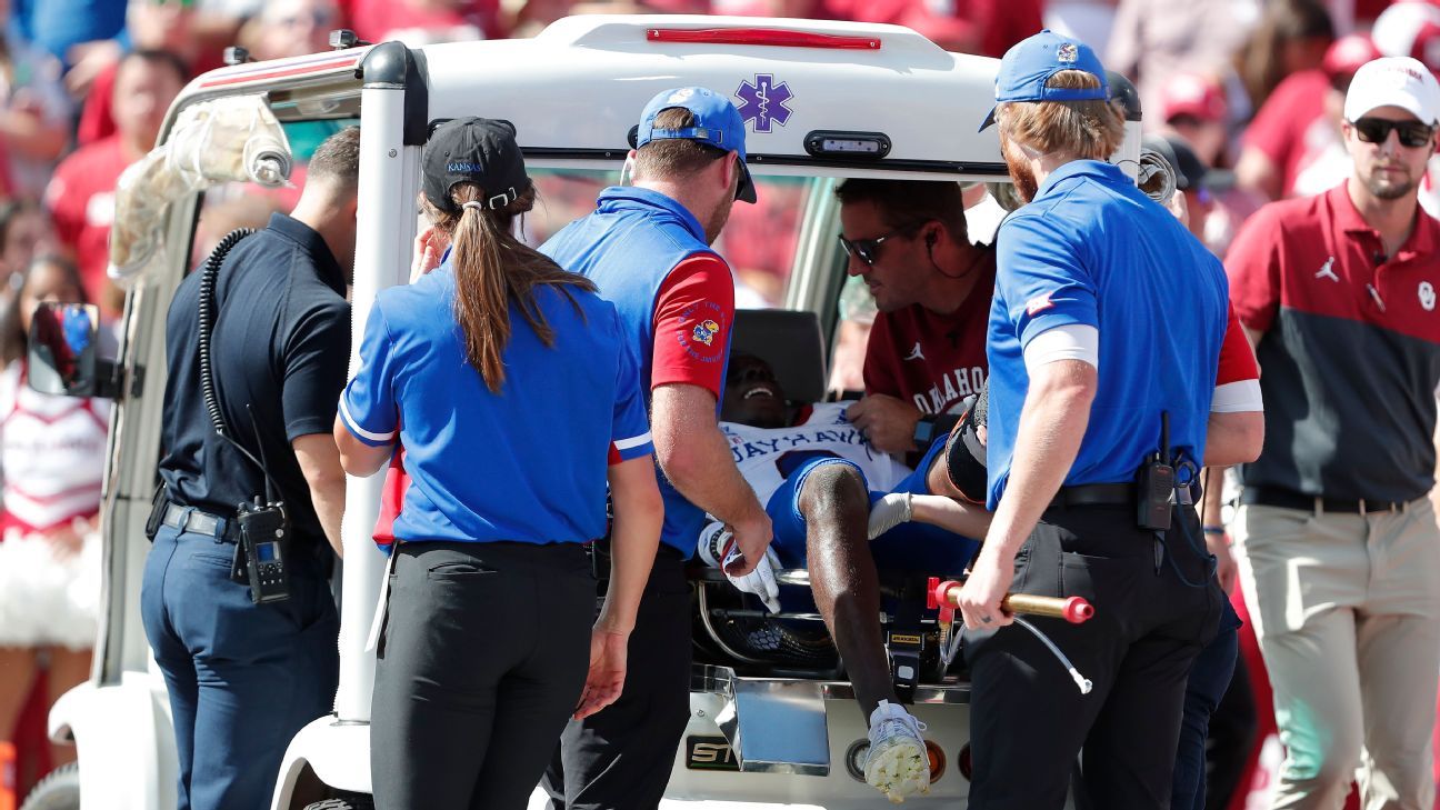 Kansas CB Bryant carted off with left leg injury