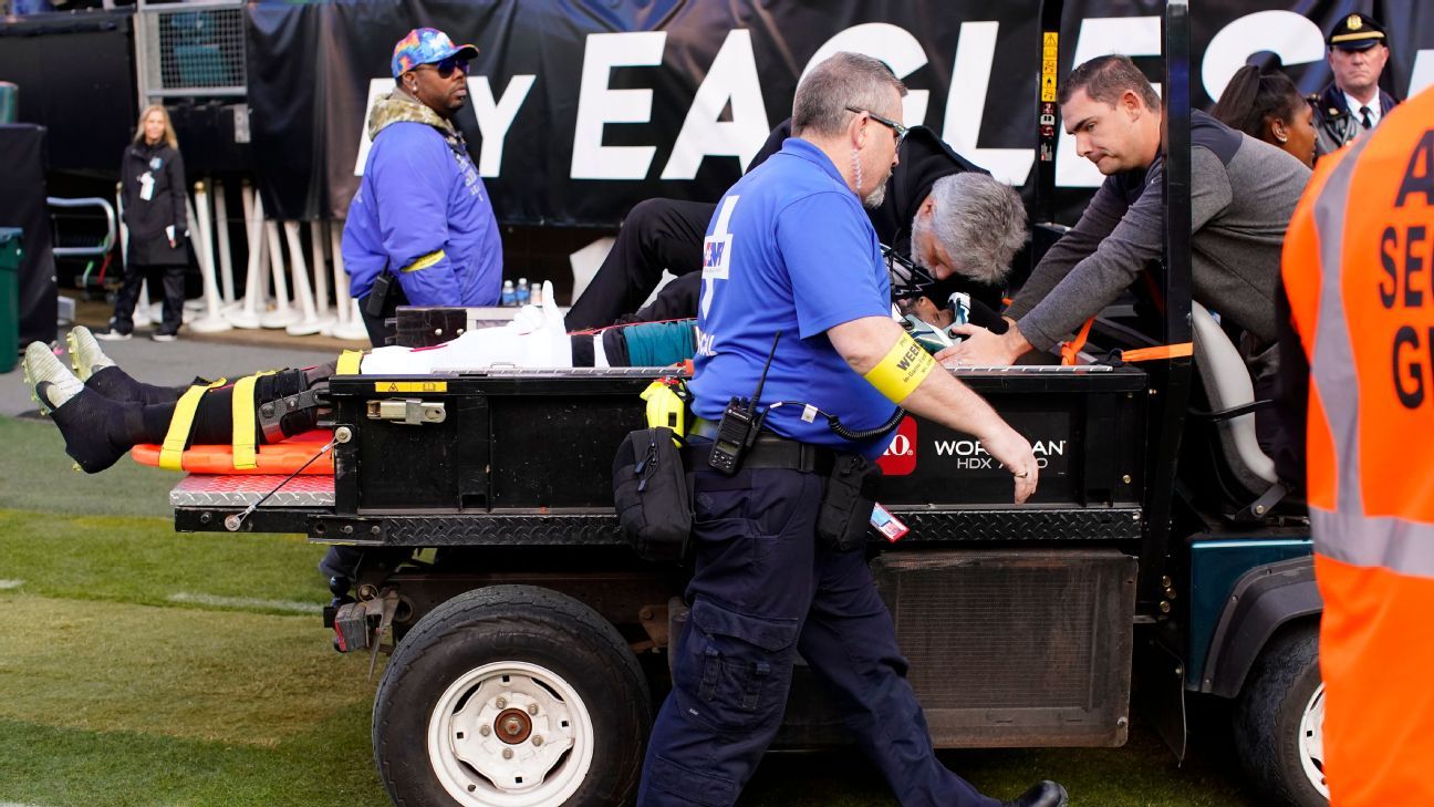 Two Eagles players stretchered off field after neck injuries