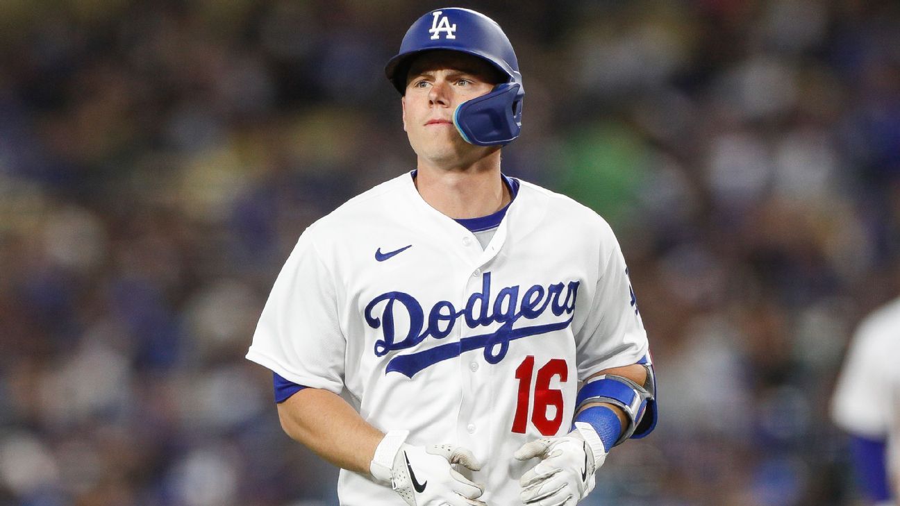 Los Angeles Dodgers catcher Will Smith looks on during a MLB game