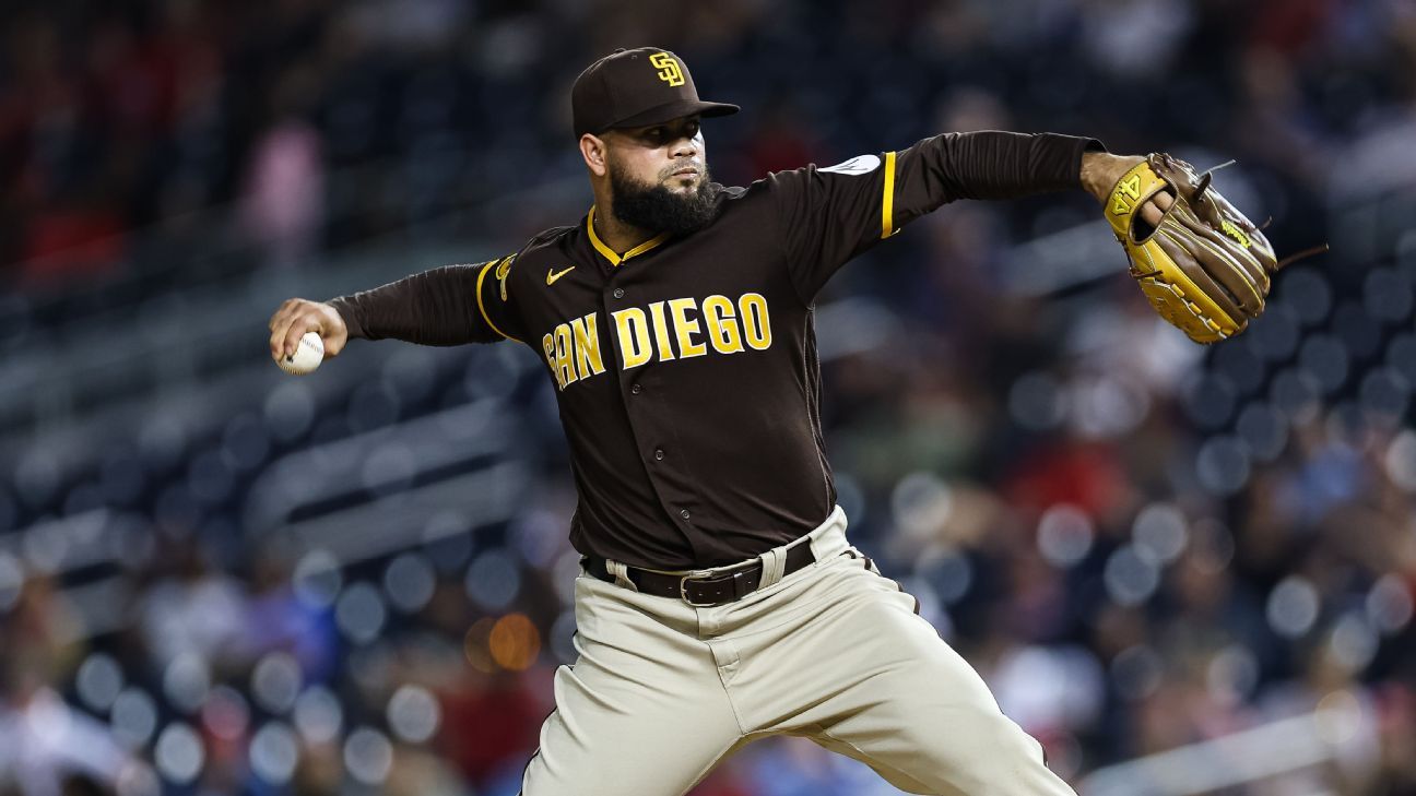 Luis Garcia of the San Diego Padres looks on after being taken out of  News Photo - Getty Images