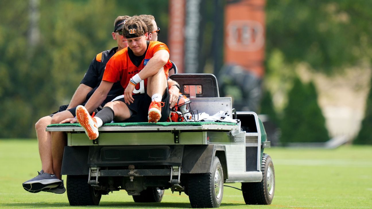 Bengals QB Joe Burrow carted off the practice field after calf injury