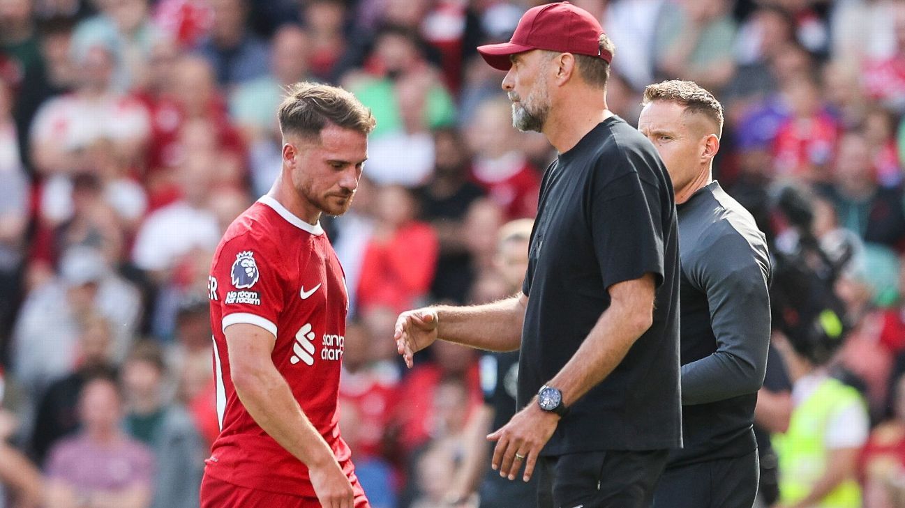 O técnico do Liverpool, Klopp, está descontente com o cartão vermelho de Mac Allister