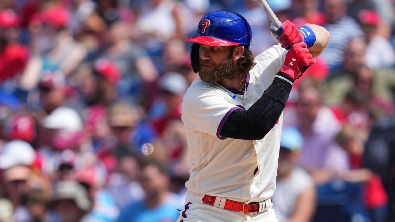 Bryce Harper exits after being hit in face by pitch