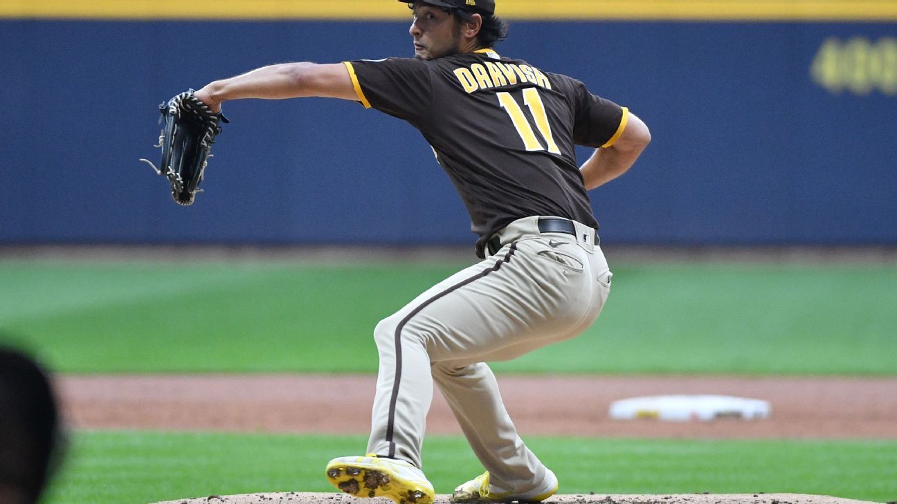 Yu Darvish of the San Diego Padres throws a pitch against the