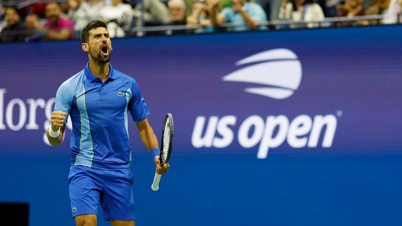 Novak Djokovic comes back from a two-set hole and beats Laslo Dijri at the US Open