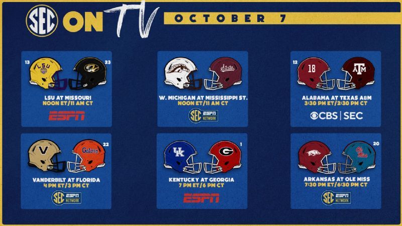 SEC TV Schedule for October 9th