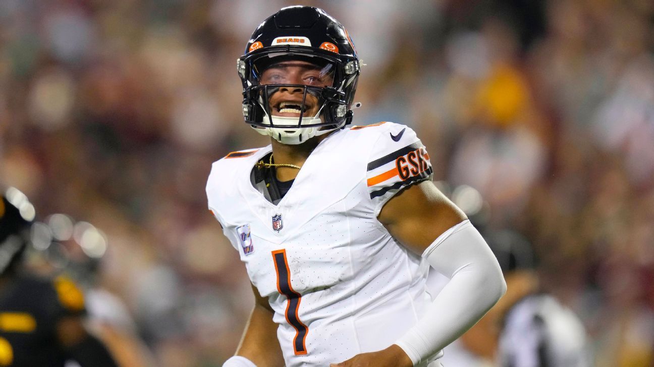 Bears' Justin Fields throws brutal interception off Commanders defender's  helmet near end zone