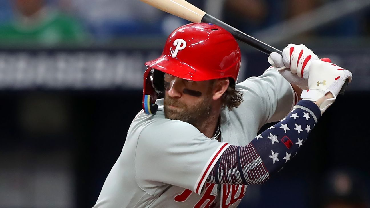 Phillies' Bryce Harper to make debut at first base vs. Guardians