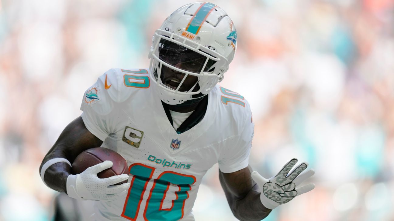 La disponibilidad del WR Tyreek Hill de los Dolphins sigue siendo cuestionable