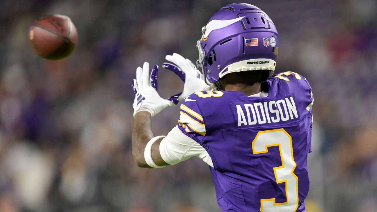 Vikings rule WR Addison (ankle) out vs. 49ers