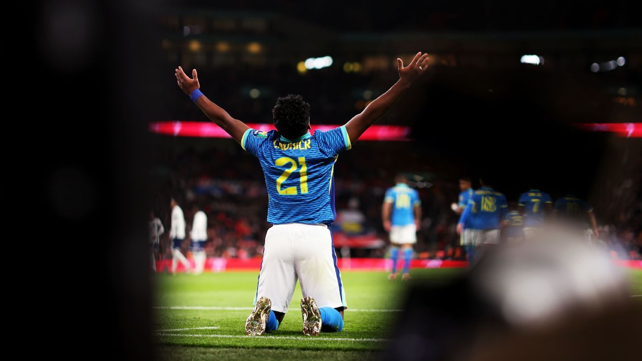 Gol de Endrick cala estádio de Wembley e frustra festa de Bellingham.