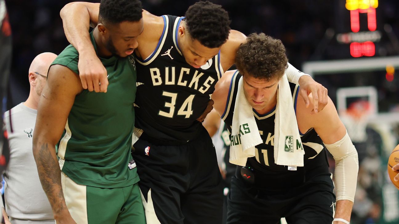 Bucks-Spieler Giannis Antetokounmpo musste wegen einer Wadenverletzung vom Platz geholt werden